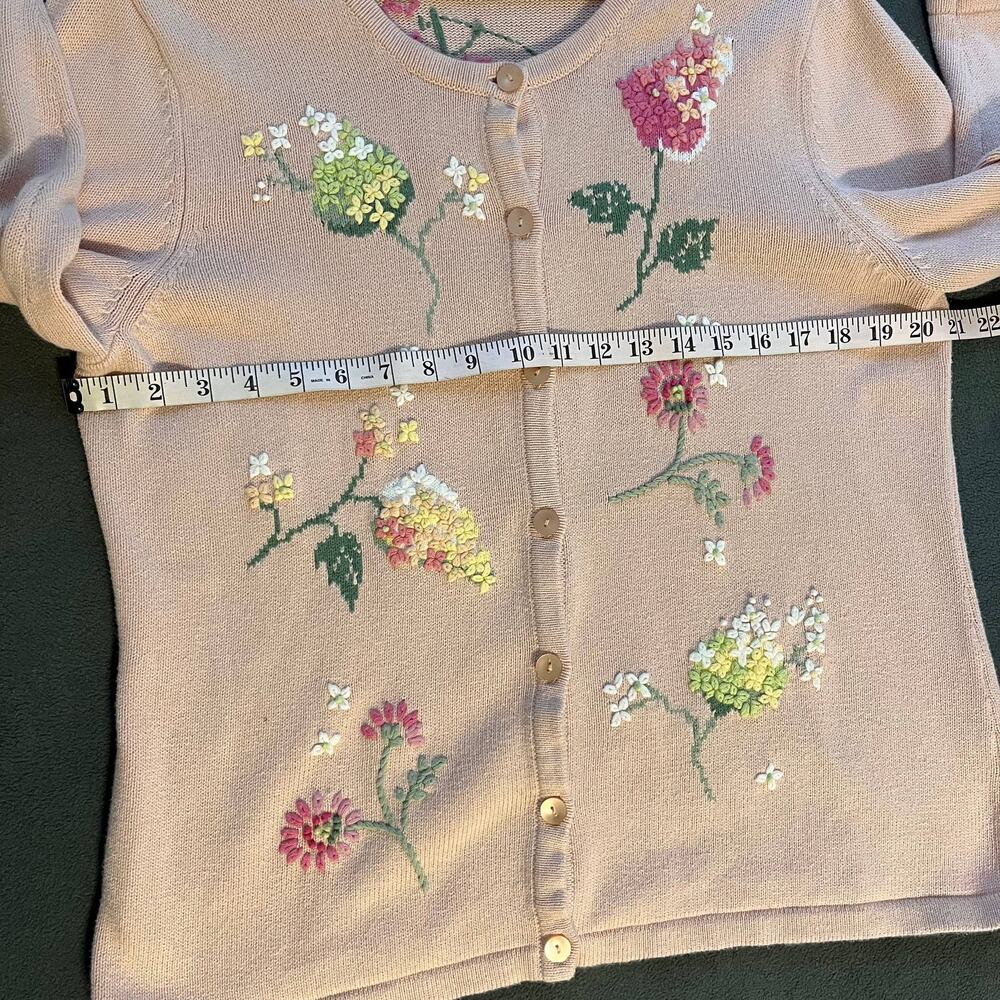 Appleseeds Cardigan Womens Large Pink Floral Embroidered Sweater Cottage Grandma - Picture 6 of 7